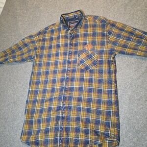 CAPITAL Men's Yellow Blue Multicolor Plaid Flannel Long Sleeve Button-Up 118